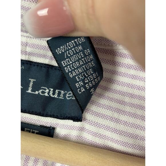 Ralph Lauren Mens Button Up Shirt Sz XL White Purple Striped Preppy Classic Work - Picture 7 of 7